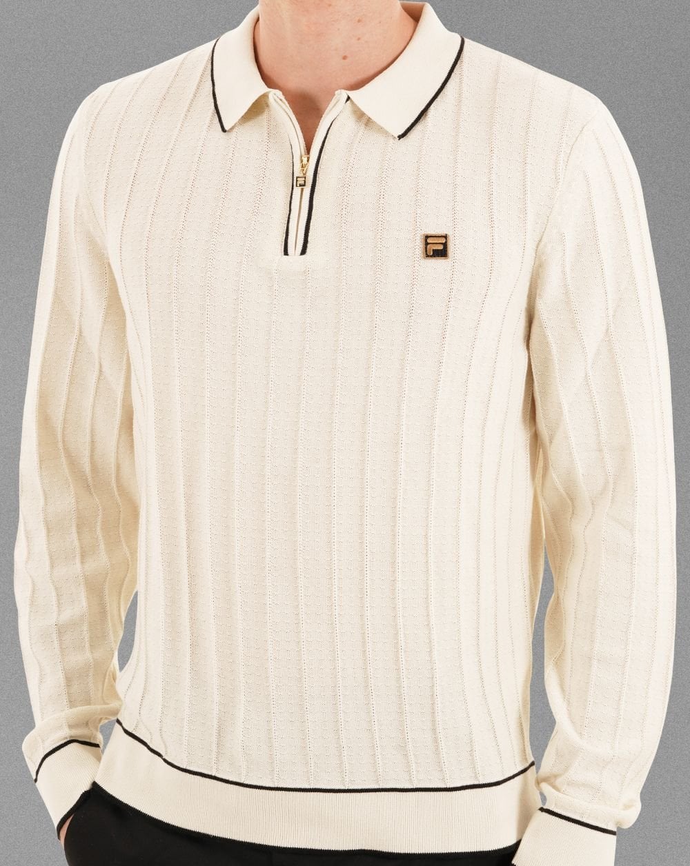 Fila Gold Texture Knit L/S Polo Tofu - Image 3