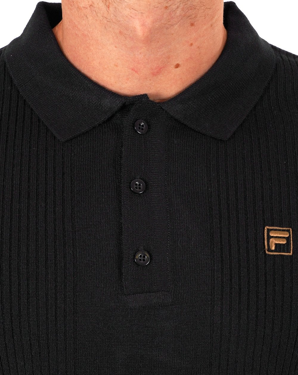Fila Gold Textured LS Knit Polo Black - Image 2