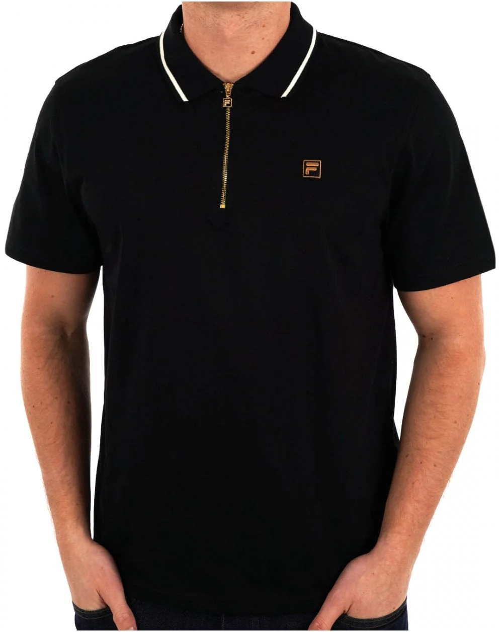 Fila Gold Tipped Zip Polo Black - Image 2