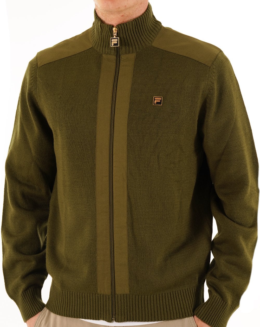 Fila Gold Zip Through Knit Dark Olive