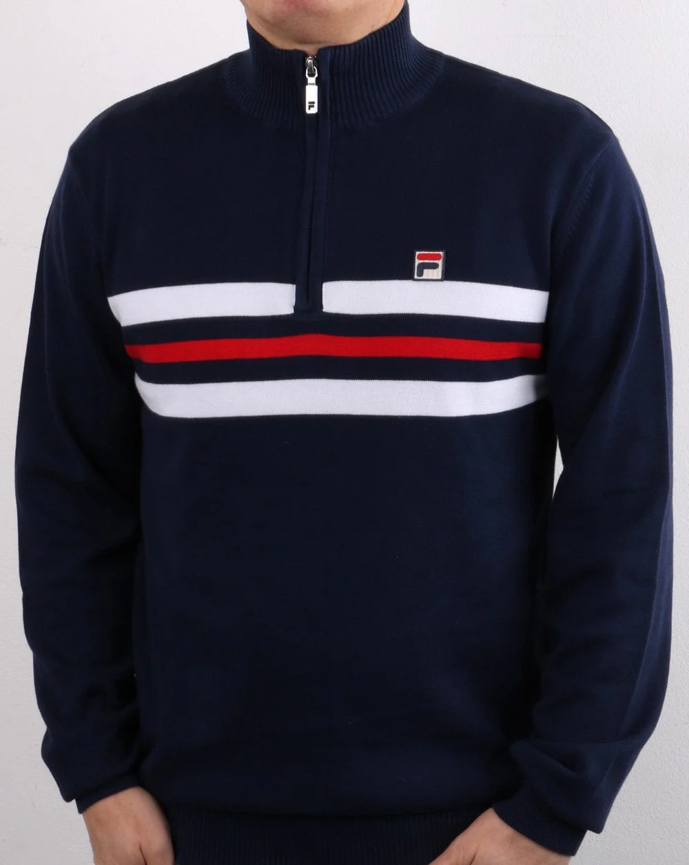Fila Vintage 1/4 Zip Knit Jumper Navy stripe - Image 2