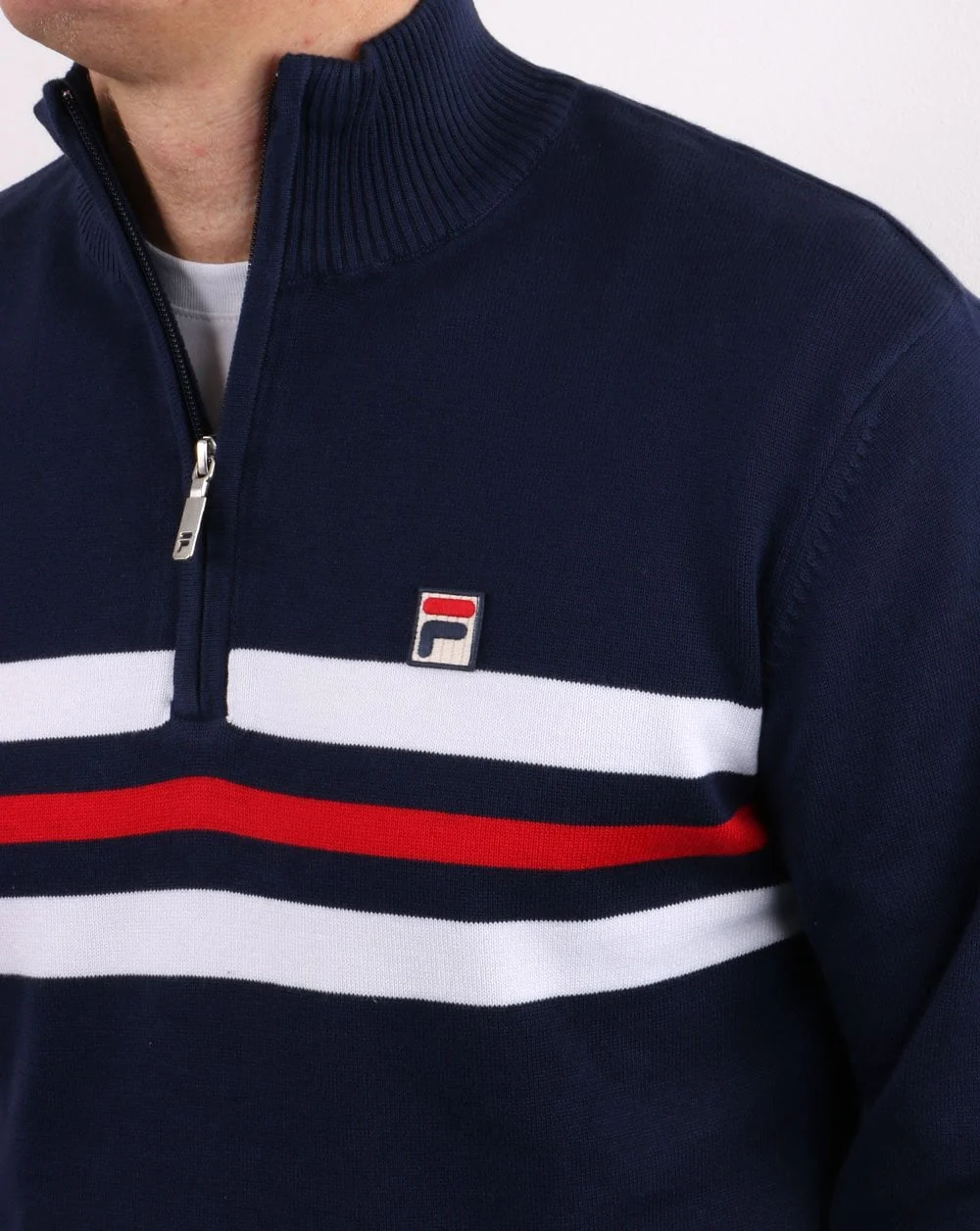 Fila Vintage 1/4 Zip Knit Jumper Navy stripe - Image 3