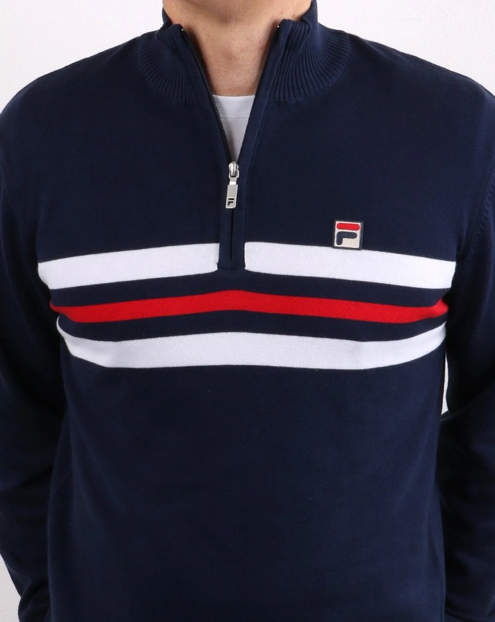 Fila Vintage 1/4 Zip Knit Jumper Navy stripe - Image 4