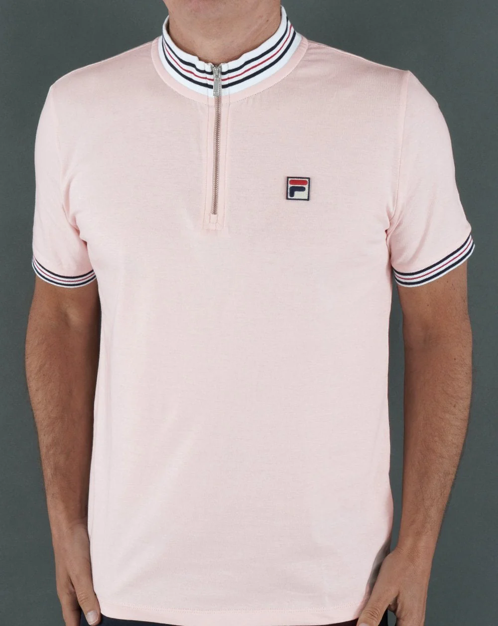 Fila Vintage 1/4 Zip Polo Shirt Pink - Image 2