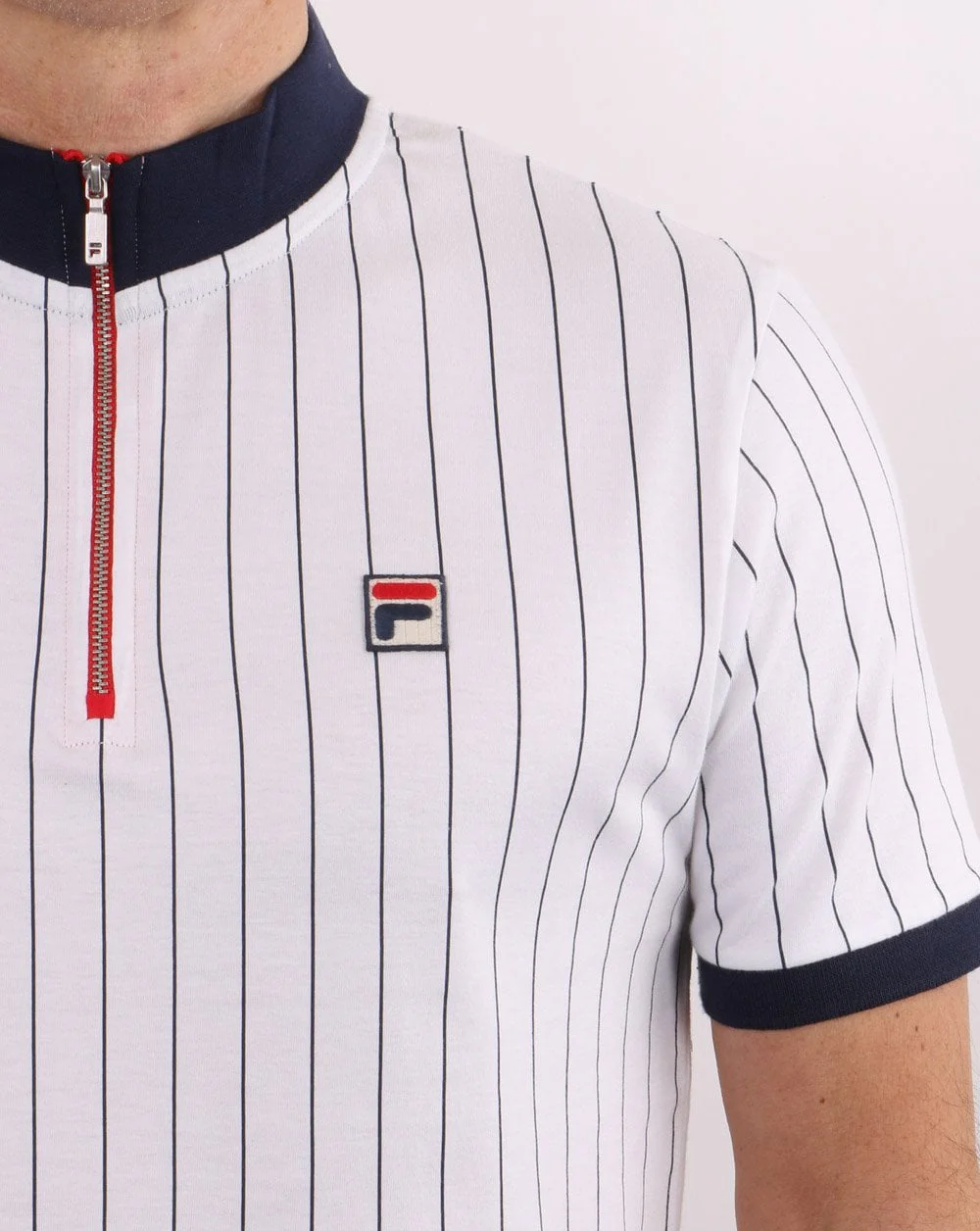Fila Vintage 1/4 Zip Shirt White/Navy/Red - Image 3