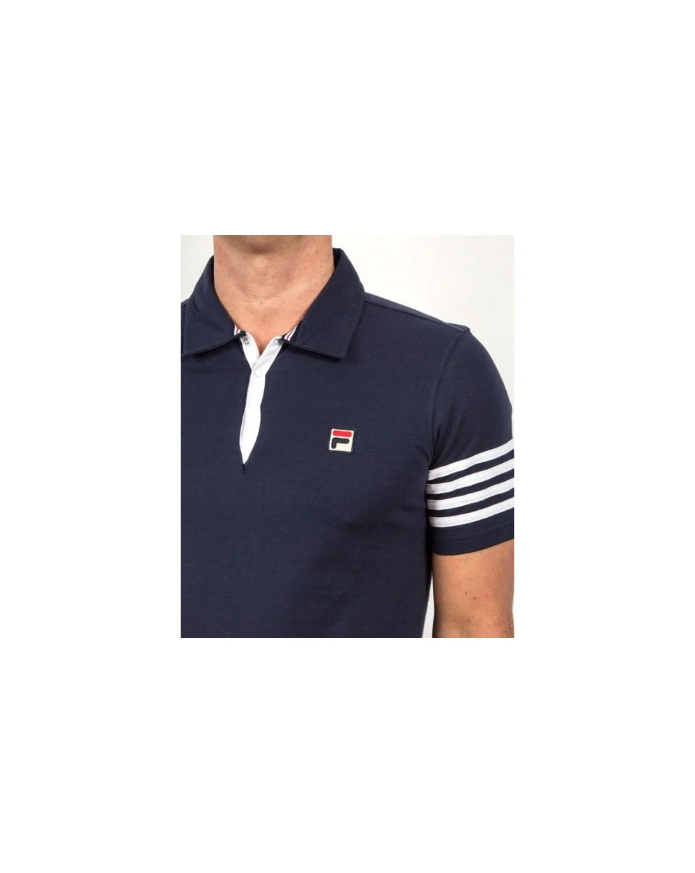 Fila Vintage 4 Stripe Polo Shirt Navy/White - Image 2
