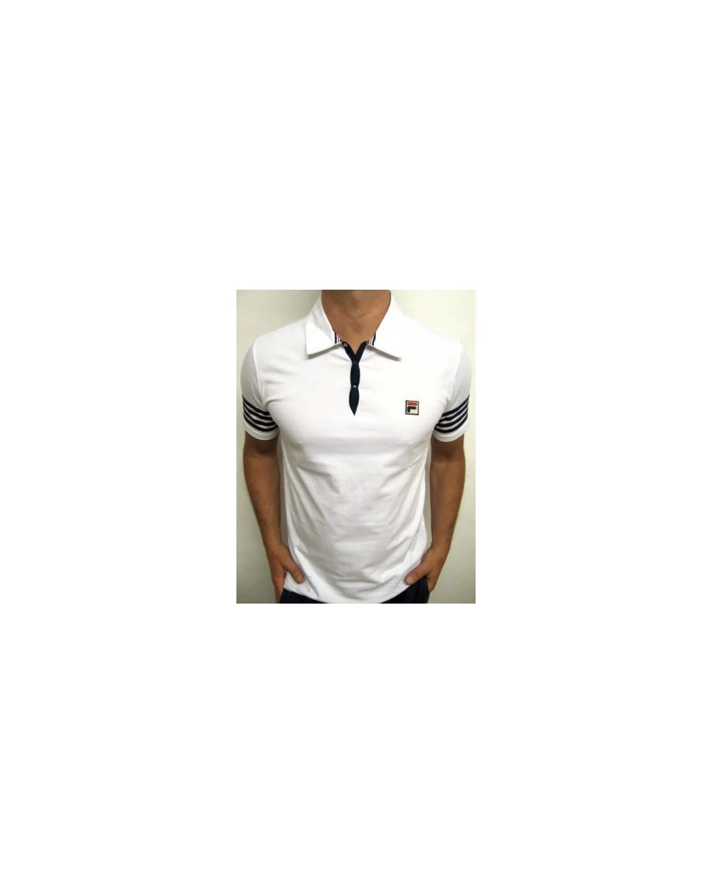 Fila Vintage 4 Stripe Polo Shirt White/Navy