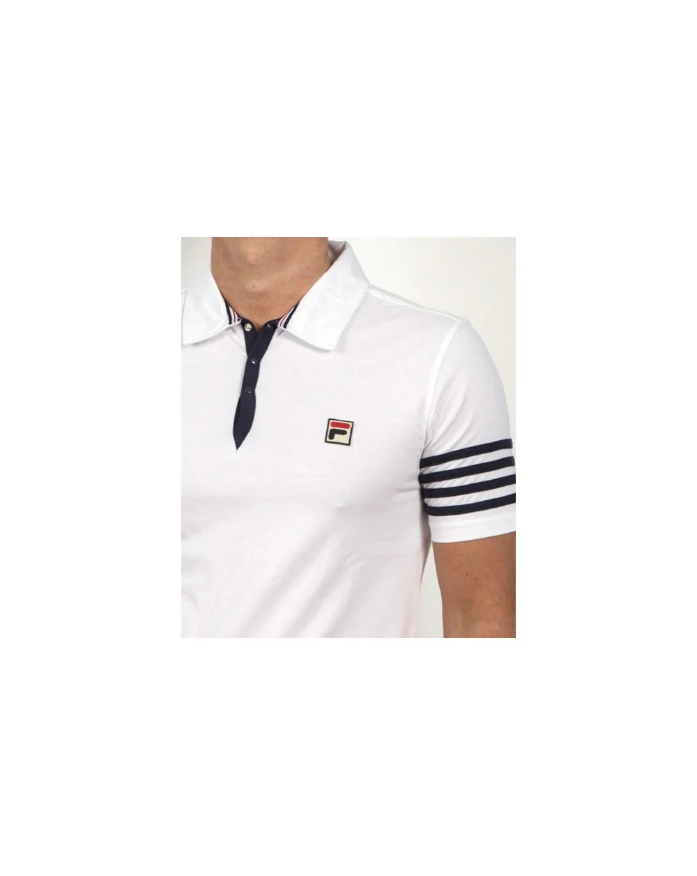 Fila Vintage 4 Stripe Polo Shirt White/Navy - Image 2