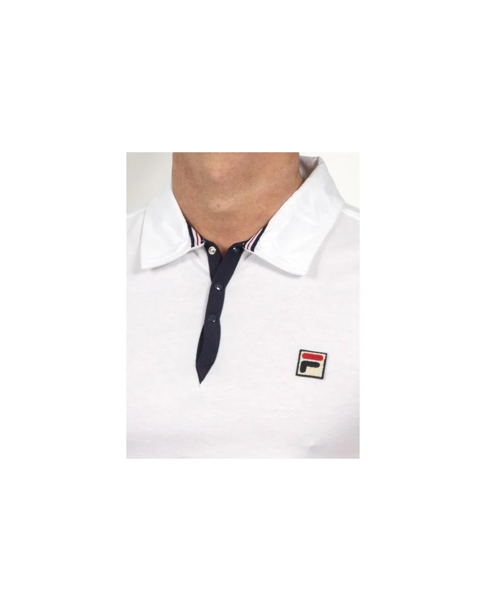 Fila Vintage 4 Stripe Polo Shirt White/Navy - Image 3