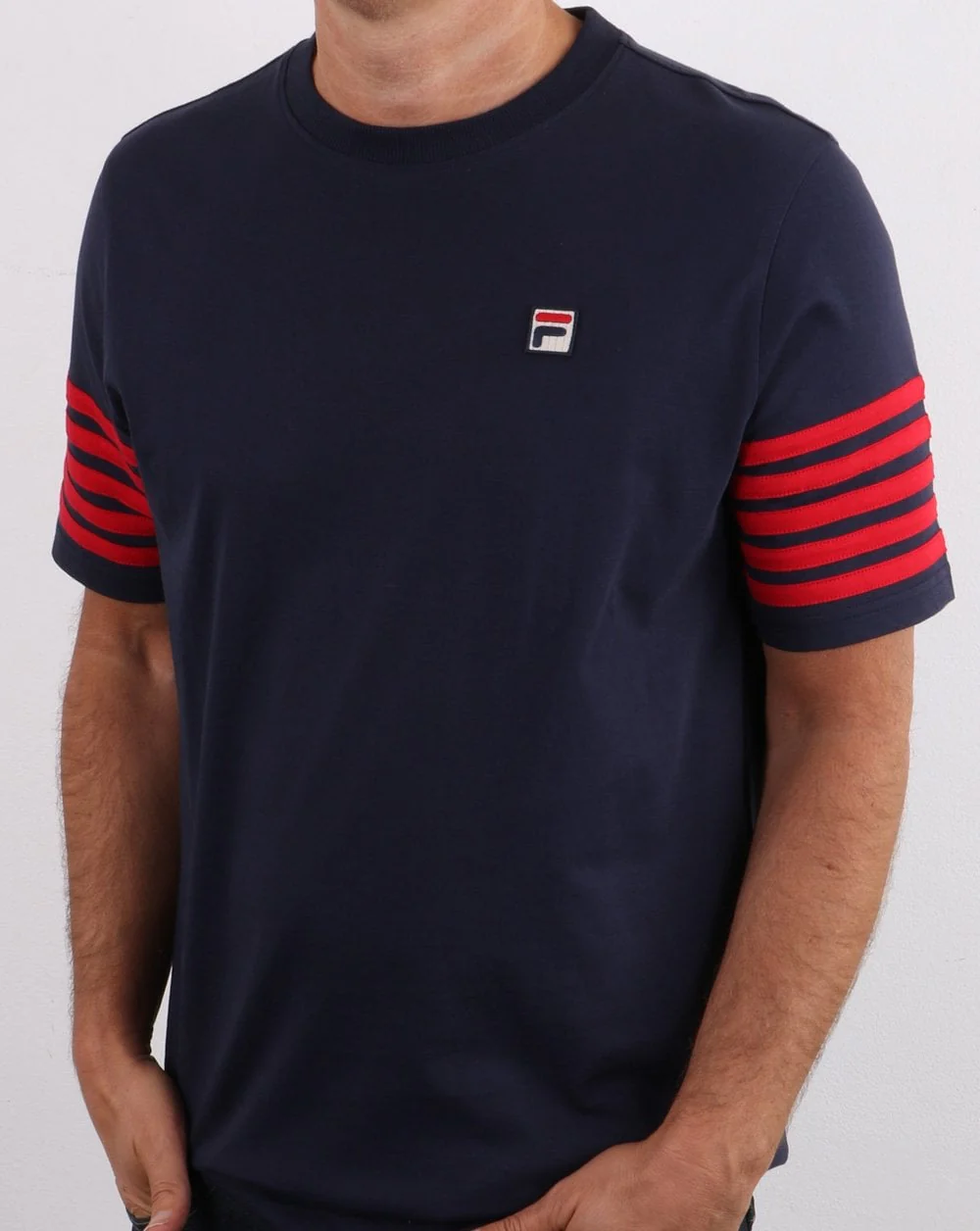 Fila Vintage 5 Stripe T Shirt Navy/red