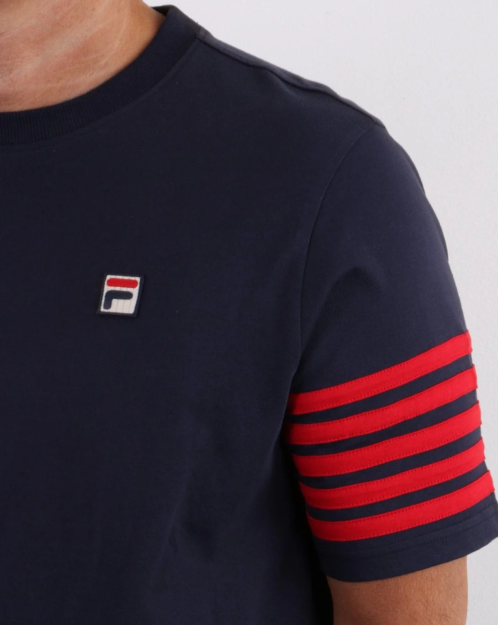 Fila Vintage 5 Stripe T Shirt Navy/red - Image 2