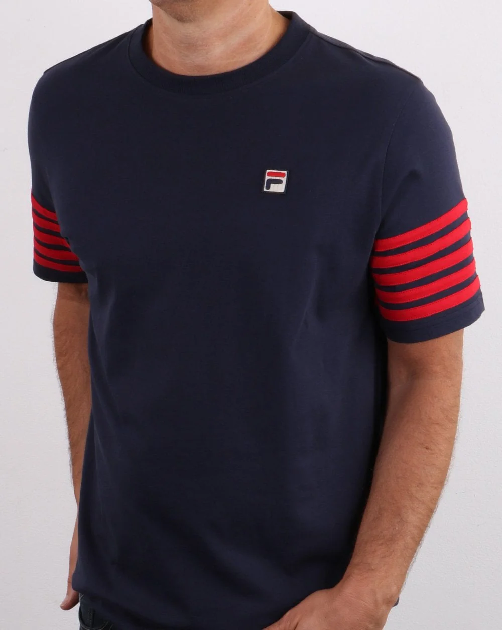 Fila Vintage 5 Stripe T Shirt Navy/red - Image 3