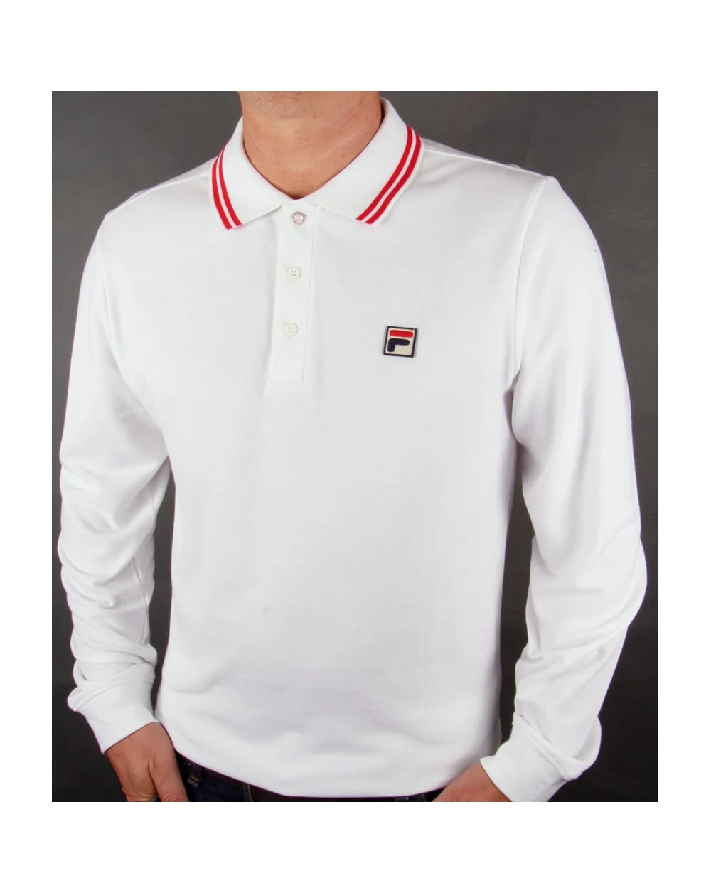 Fila Vintage Ace Long Sleeve Polo Shirt White
