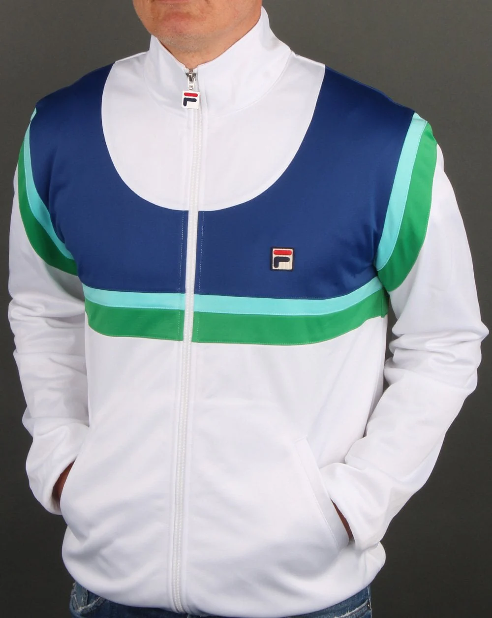 Fila Vintage Albatross Track Top White/Blue/Green - Image 3