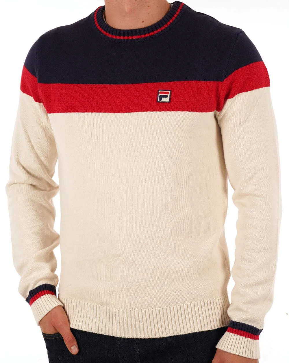 Fila Vintage Alden Crew Knit Cream/Red/Navy - Image 2