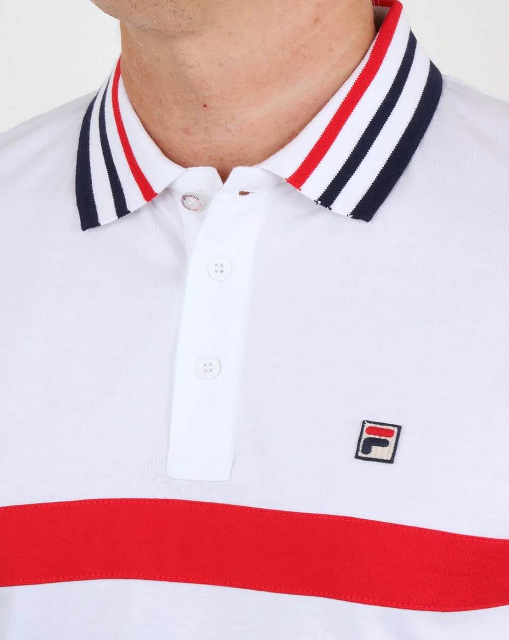 Fila Vintage Bailer Polo Shirt White/Navy/Red - Image 2