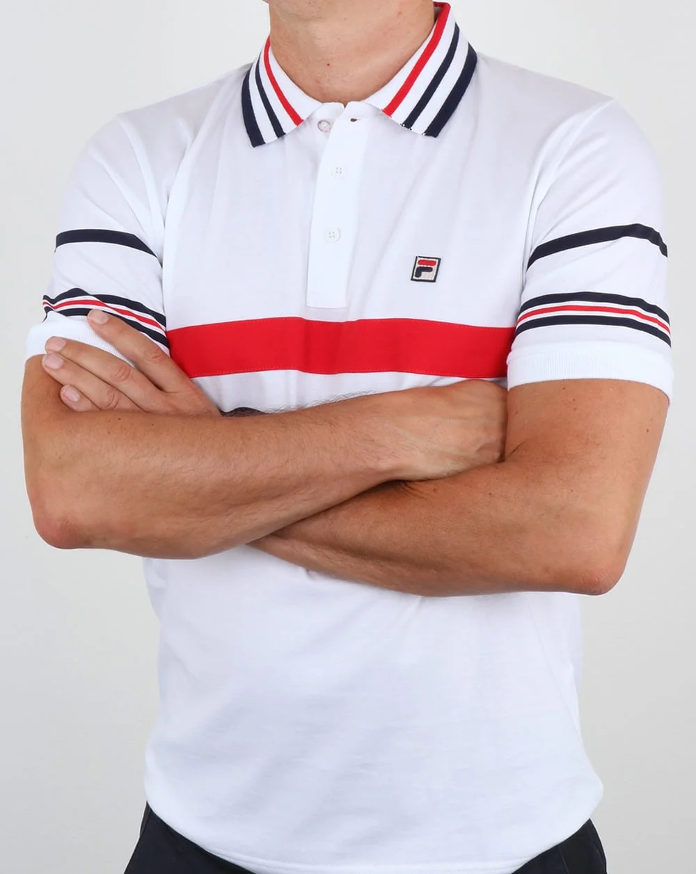 Fila Vintage Bailer Polo Shirt White/Navy/Red - Image 4