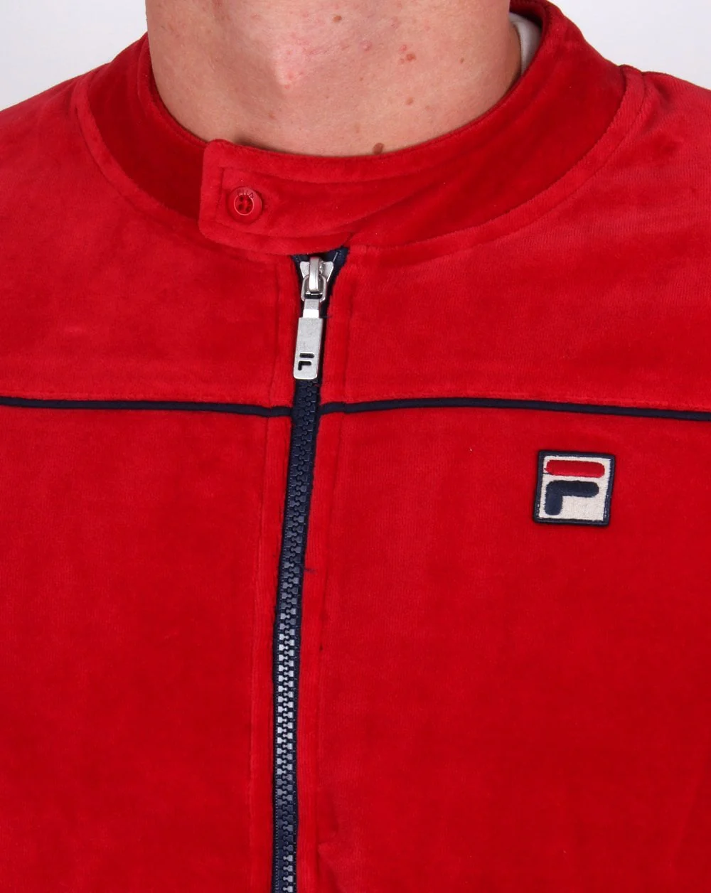Fila Vintage Biker Velour Track Top Deep Red - Image 2
