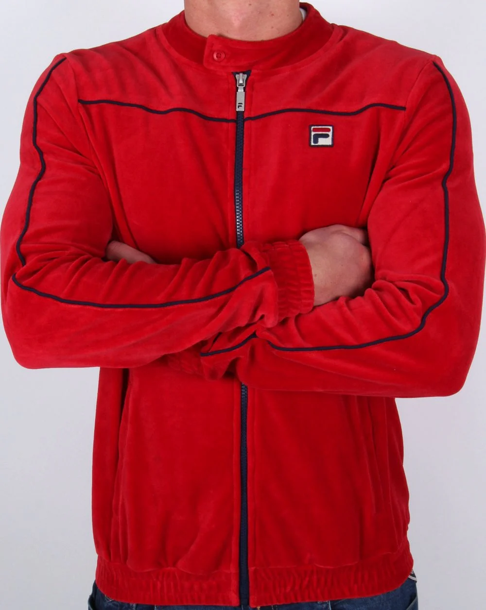 Fila Vintage Biker Velour Track Top Deep Red - Image 3