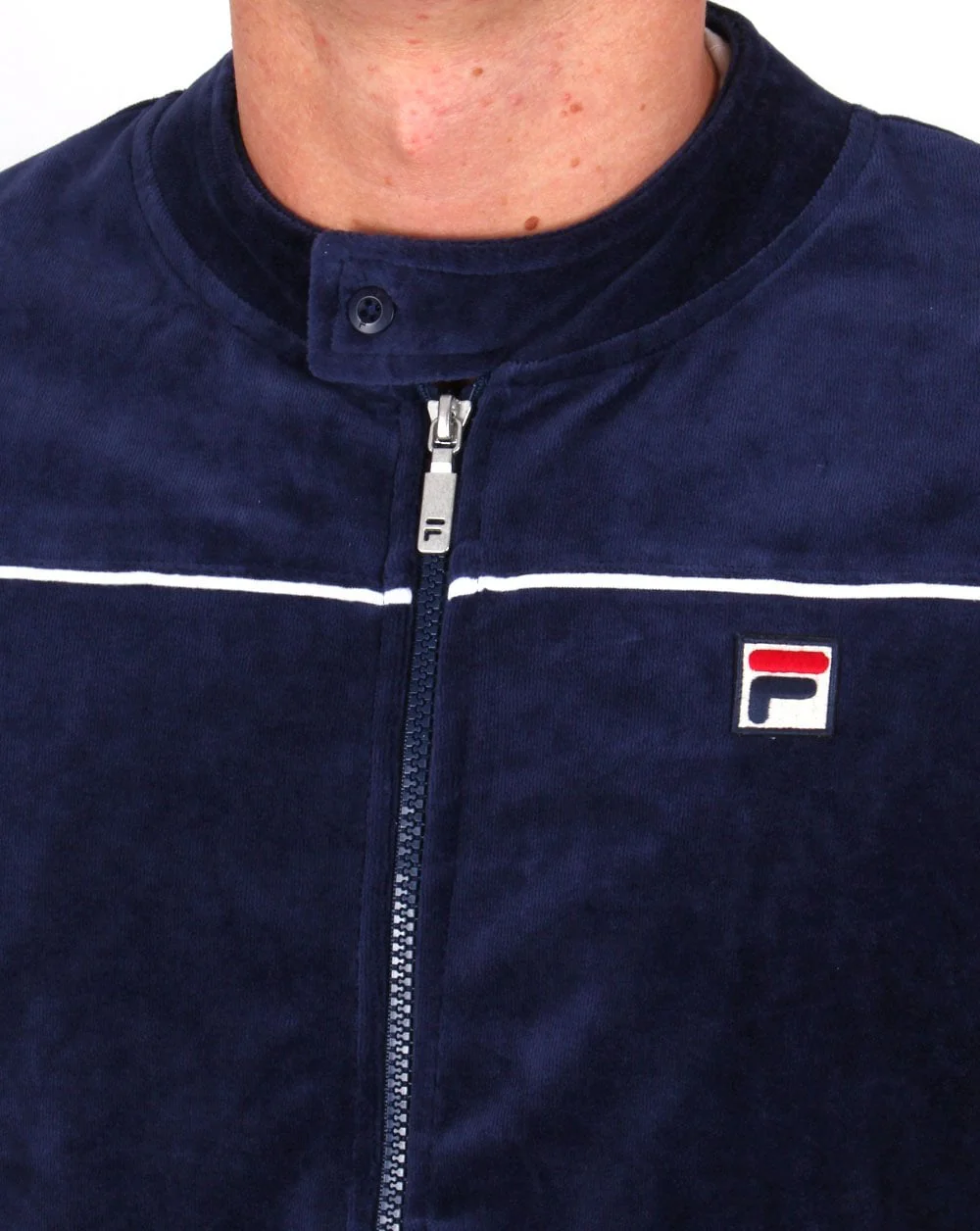 Fila Vintage Biker Velour Track Top Navy - Image 2