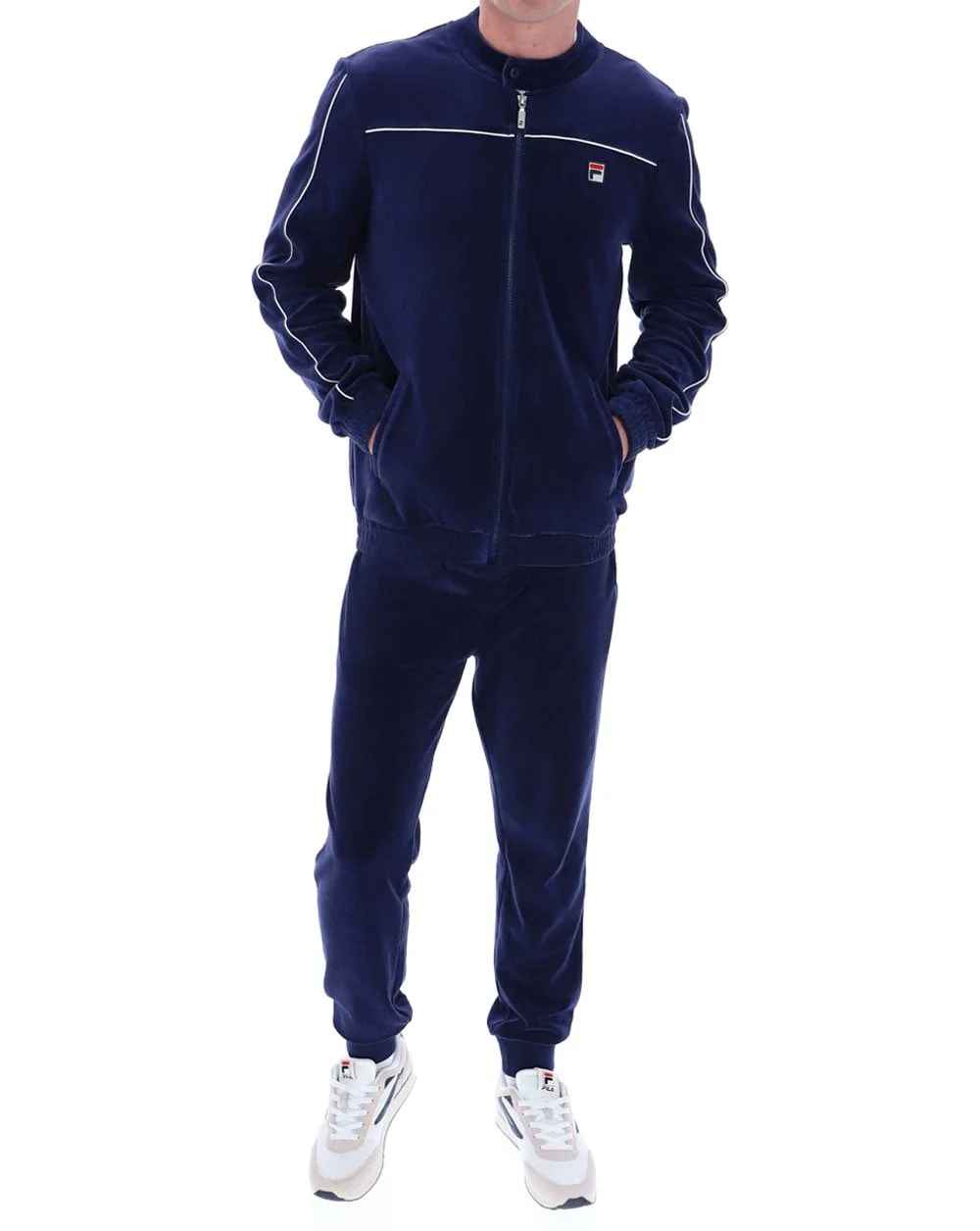 Fila Vintage Biker Velour Track Top Navy - Image 3