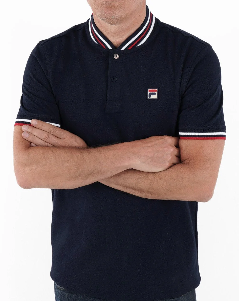 Fila Vintage Bomber Collar Polo Shirt Navy