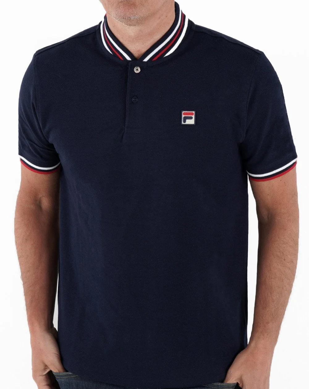 Fila Vintage Bomber Collar Polo Shirt Navy - Image 2