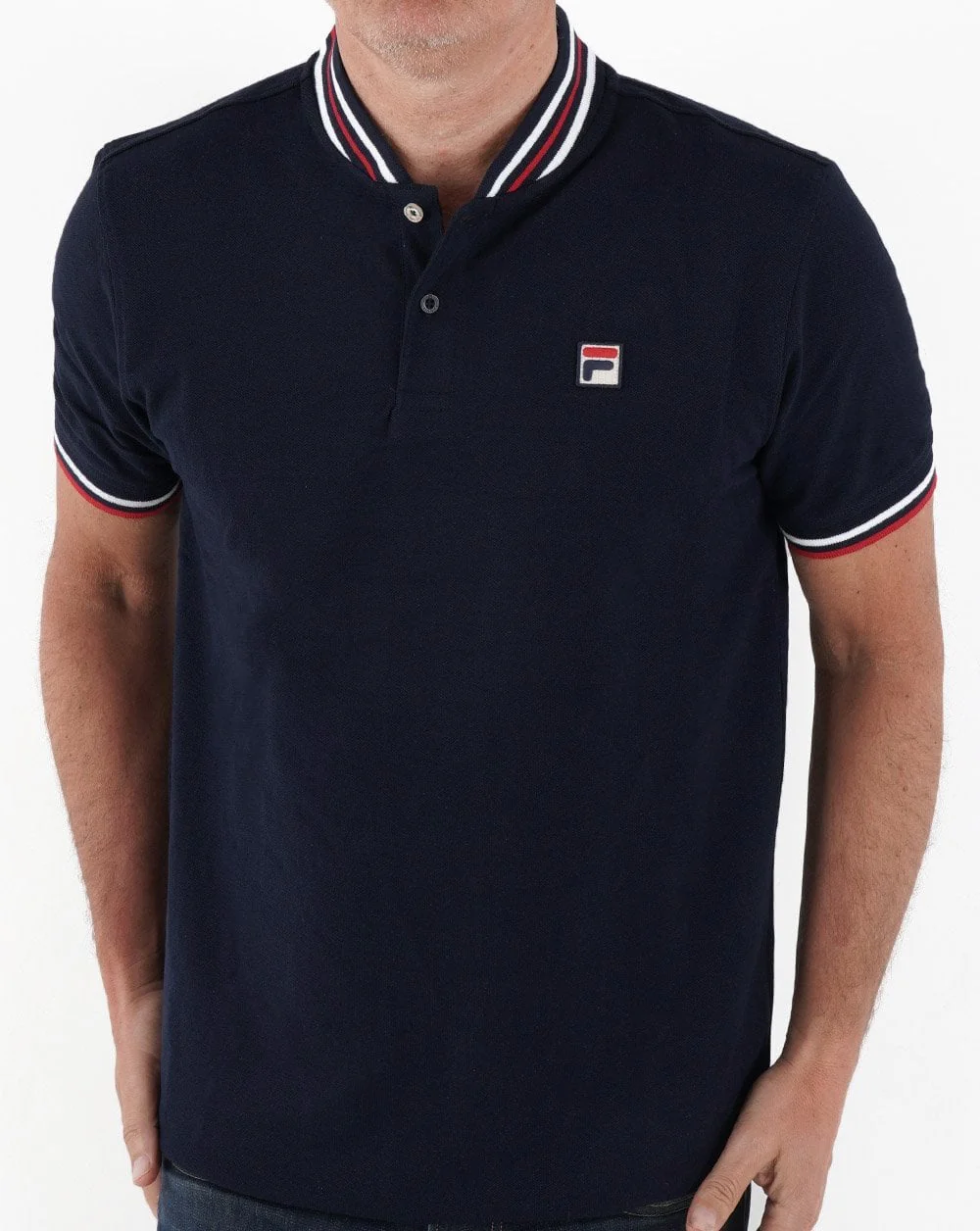 Fila Vintage Bomber Collar Polo Shirt Navy - Image 3