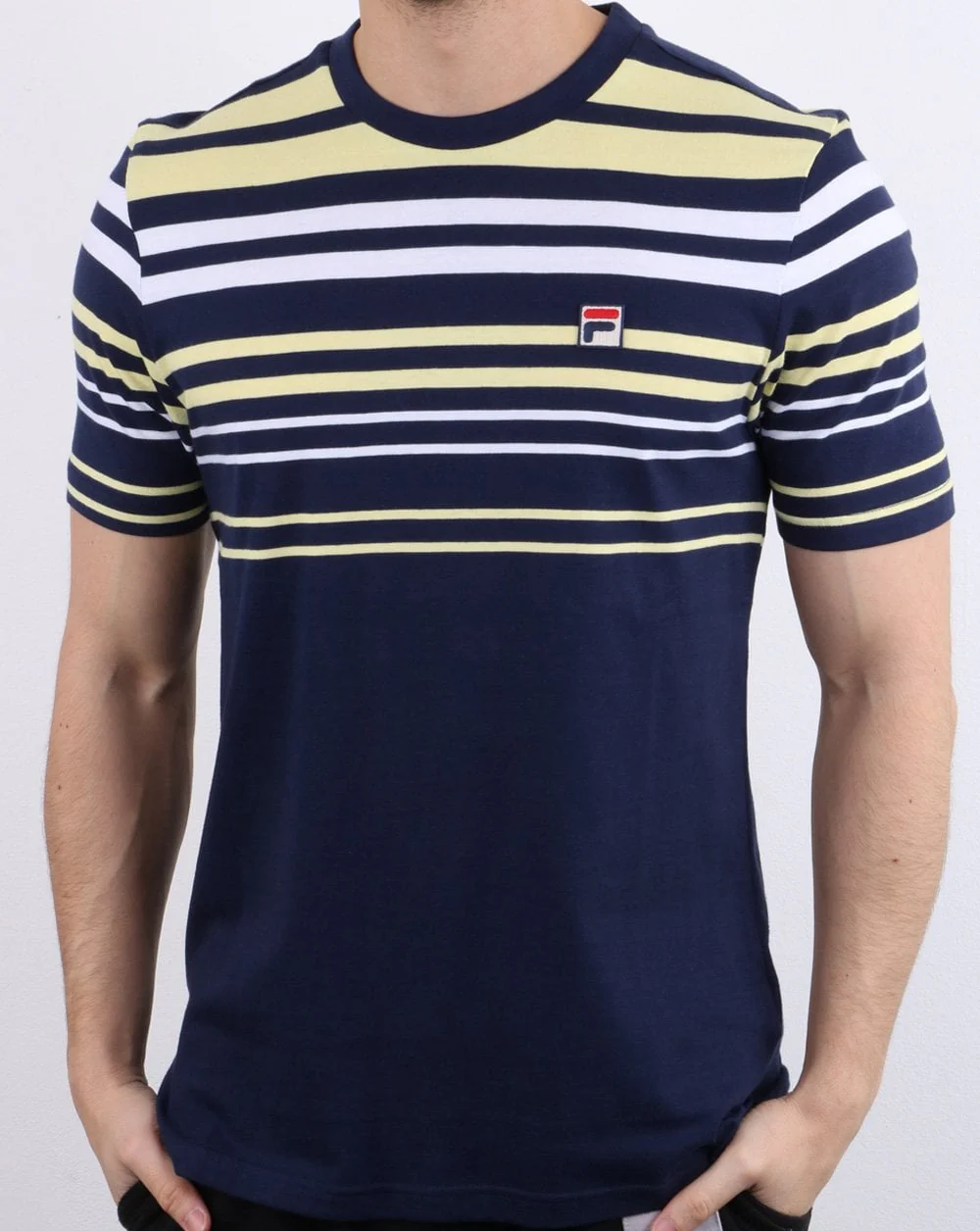 Fila Vintage Business T Shirt Navy/White/Yellow
