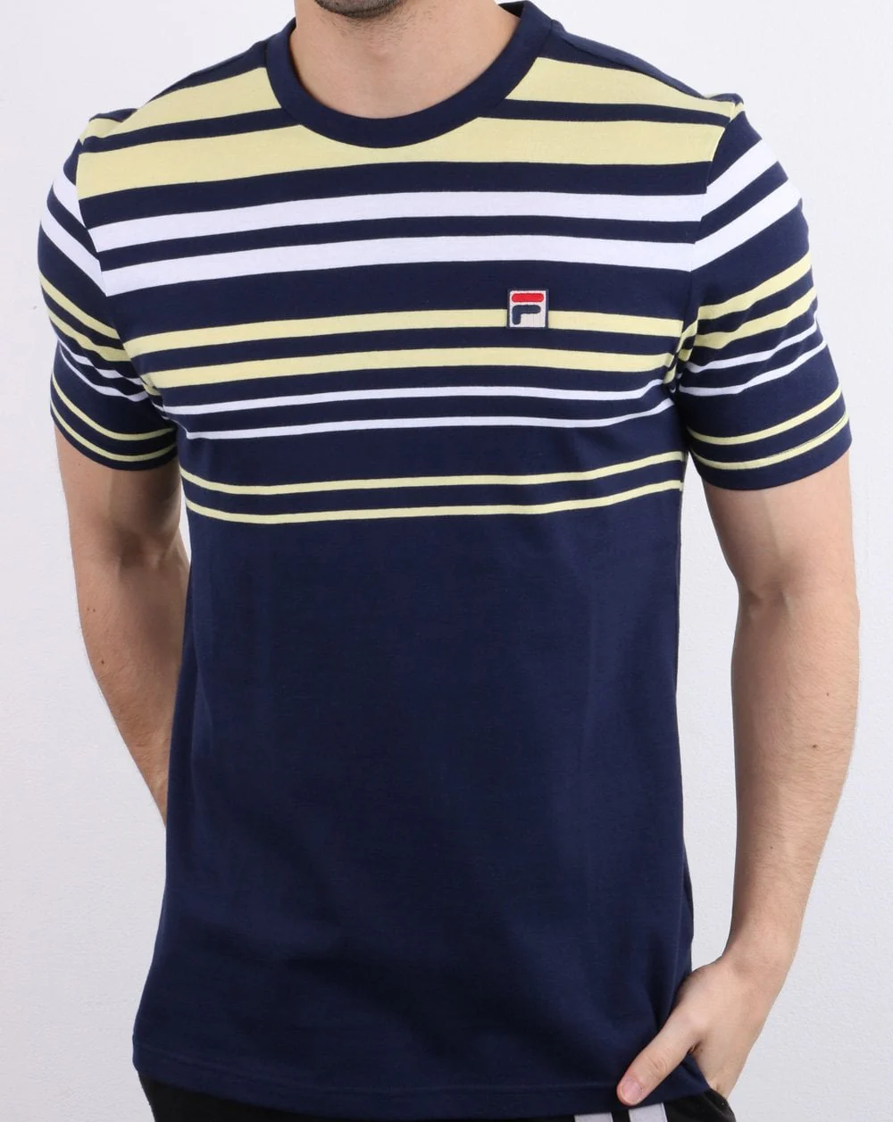 Fila Vintage Business T Shirt Navy/White/Yellow - Image 2