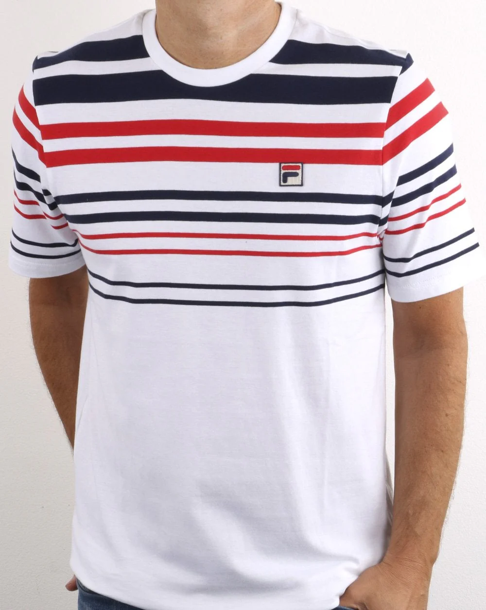 Fila Vintage Business T Shirt White/Navy/Red - Image 2