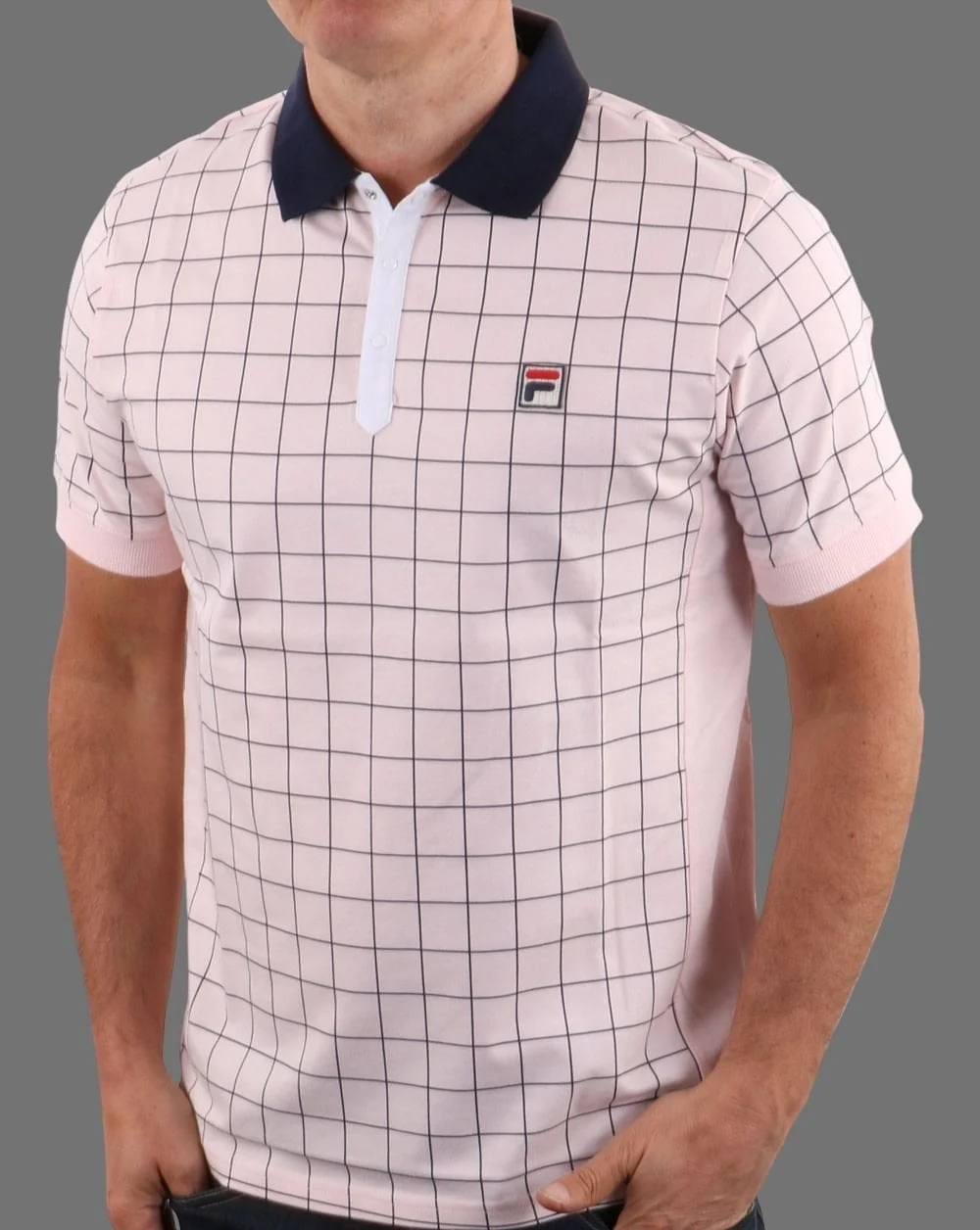 Fila Vintage Check Polo Shirt Chalk Pink/navy - Image 2