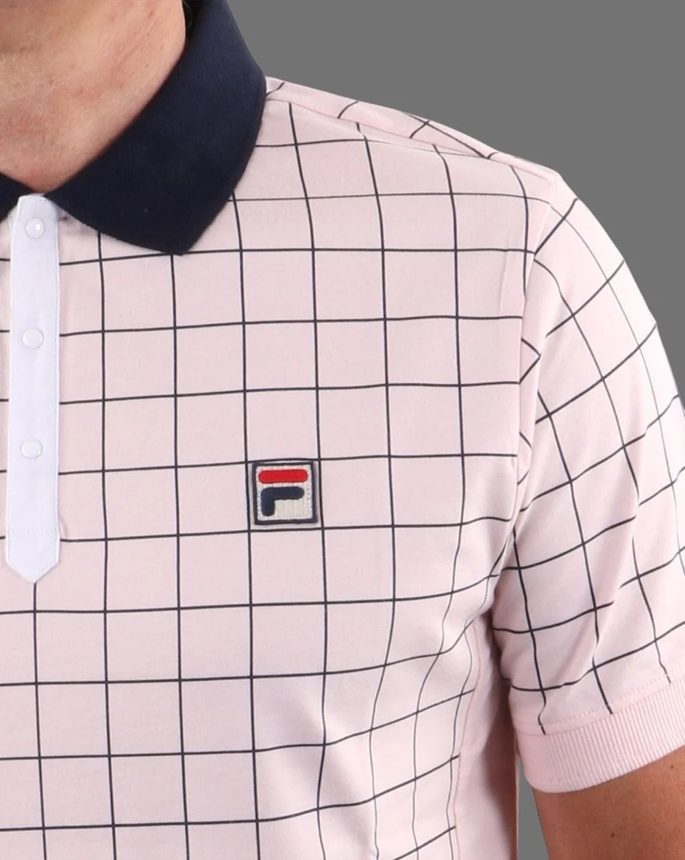 Fila Vintage Check Polo Shirt Chalk Pink/navy - Image 3