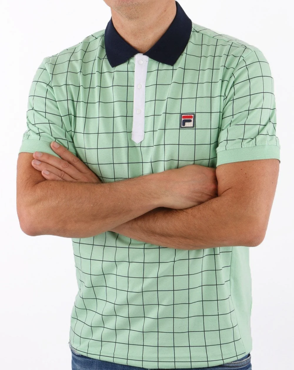 Fila Vintage Check Polo Shirt Pastel Green/Navy - Image 2