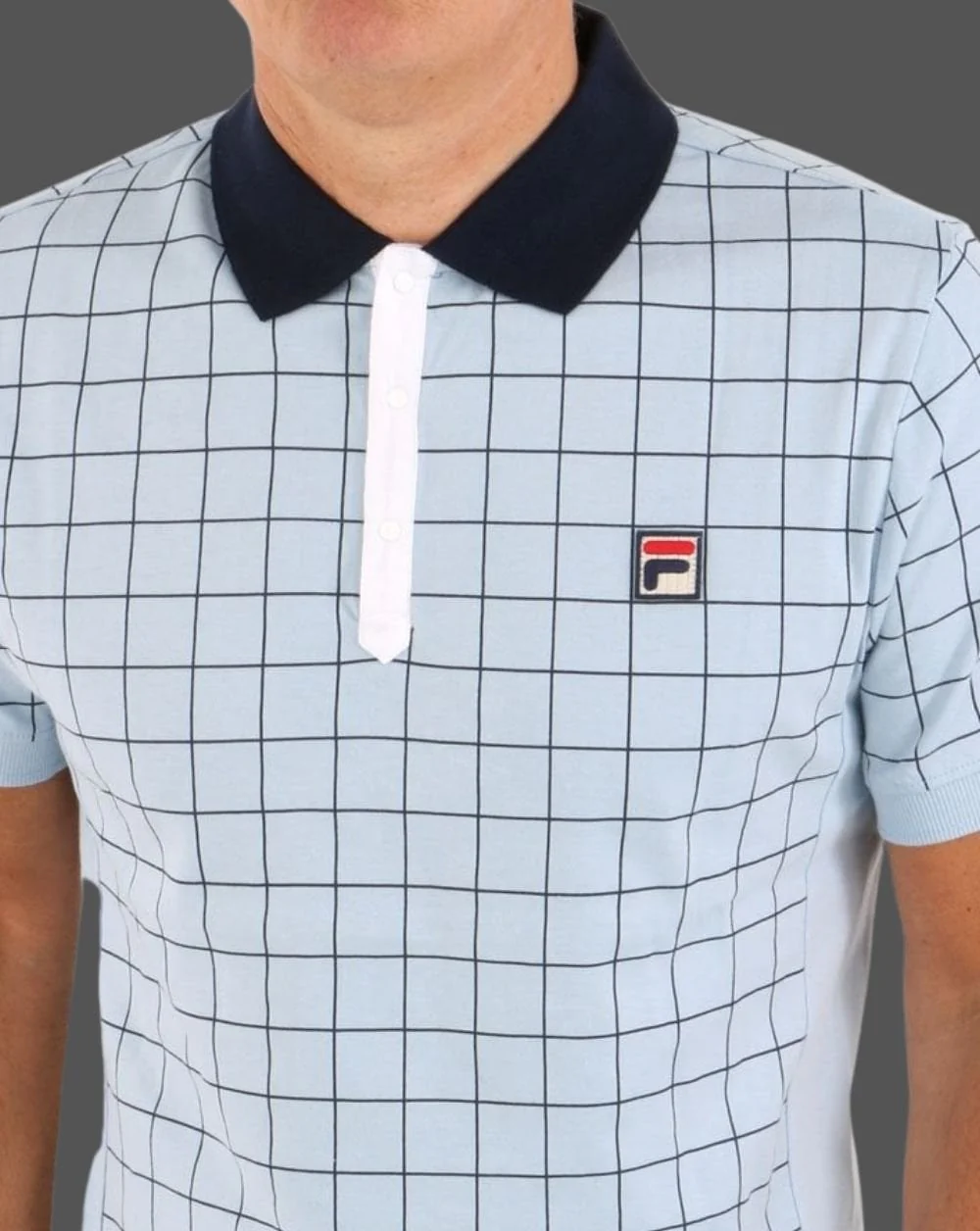 Fila Vintage Check Polo Shirt Sky Blue/Navy - Image 2