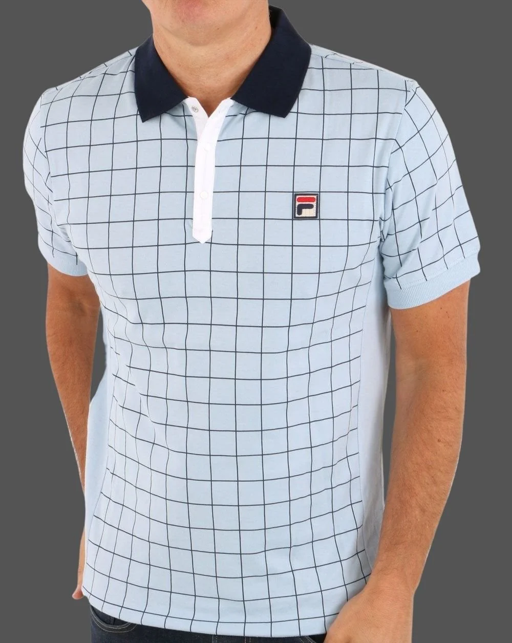 Fila Vintage Check Polo Shirt Sky Blue/Navy - Image 3