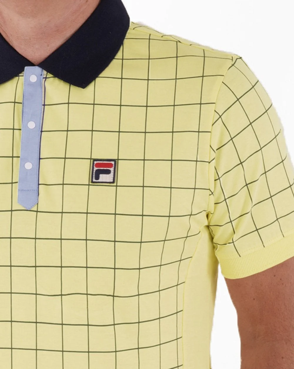 Fila Vintage Check Polo Shirt Yellow/Navy/Sky - Image 2