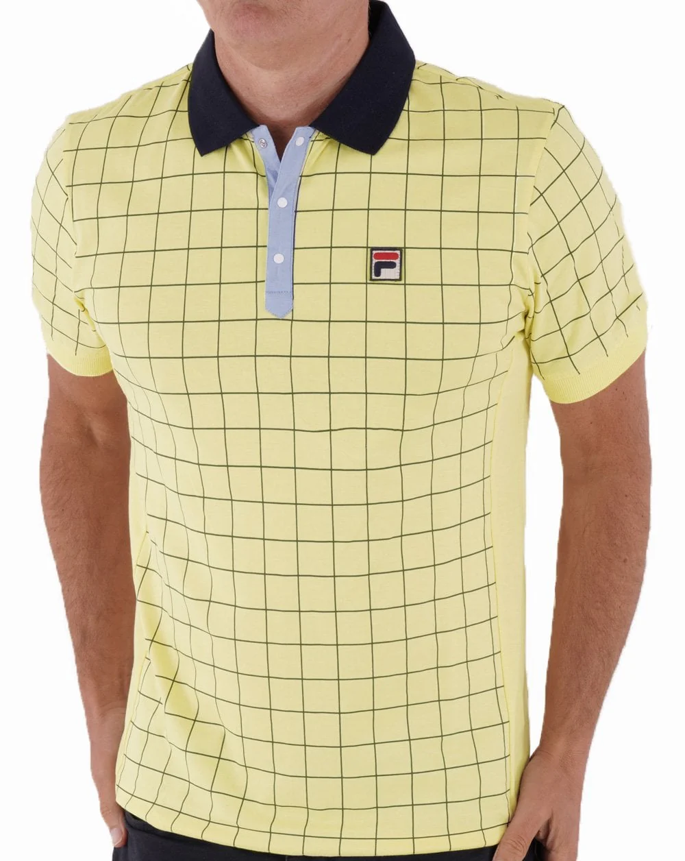 Fila Vintage Check Polo Shirt Yellow/Navy/Sky - Image 3