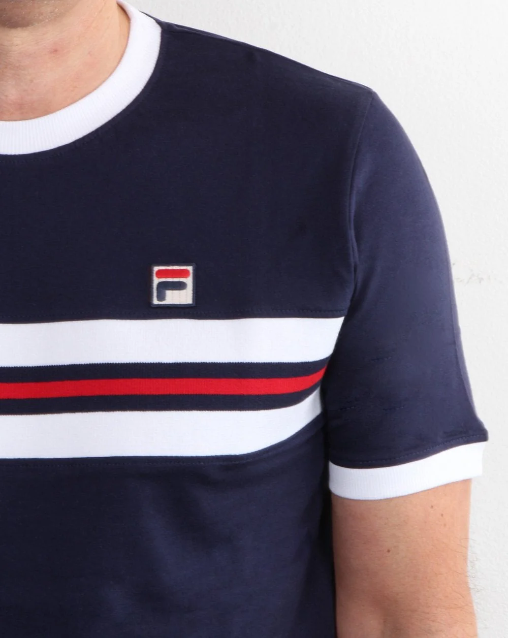 Fila Vintage Chest Stripe T Shirt Navy - Image 2