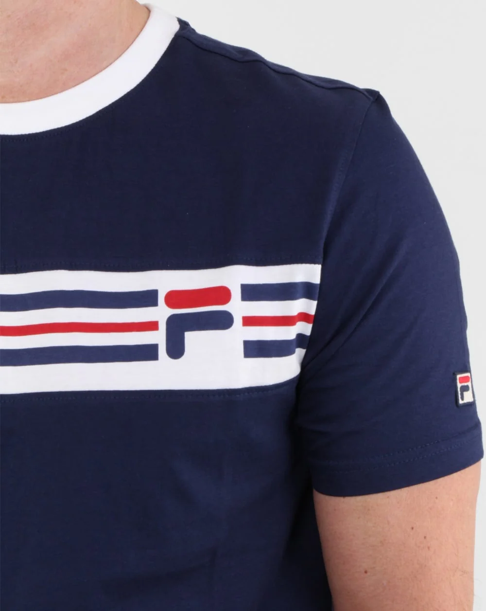 Fila Vintage Chest Stripe T Shirt Navy - Image 2