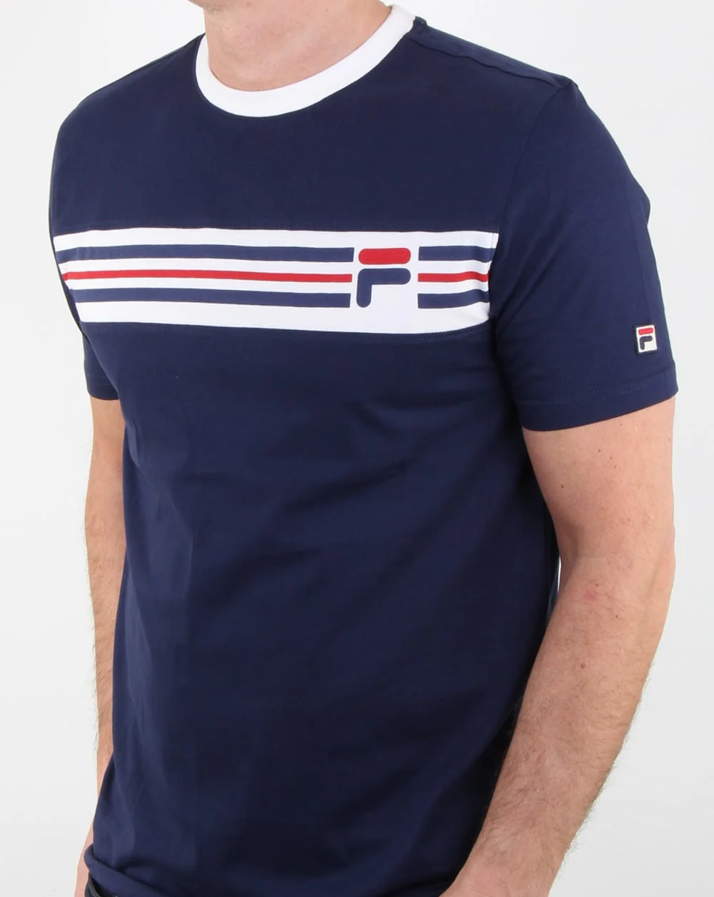 Fila Vintage Chest Stripe T Shirt Navy - Image 3