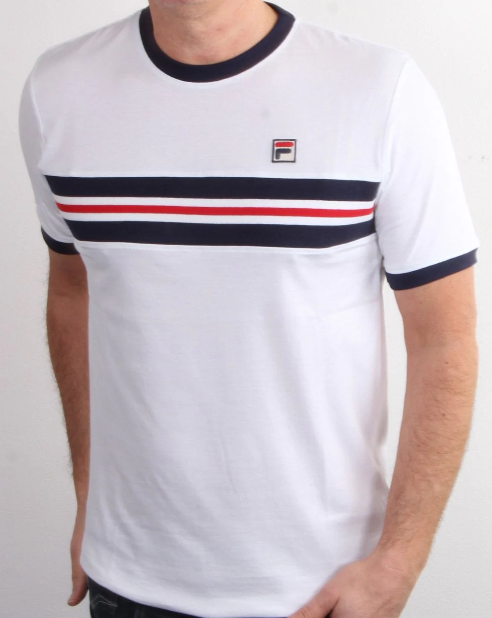 Fila Vintage Chest Stripe T Shirt White - Image 2