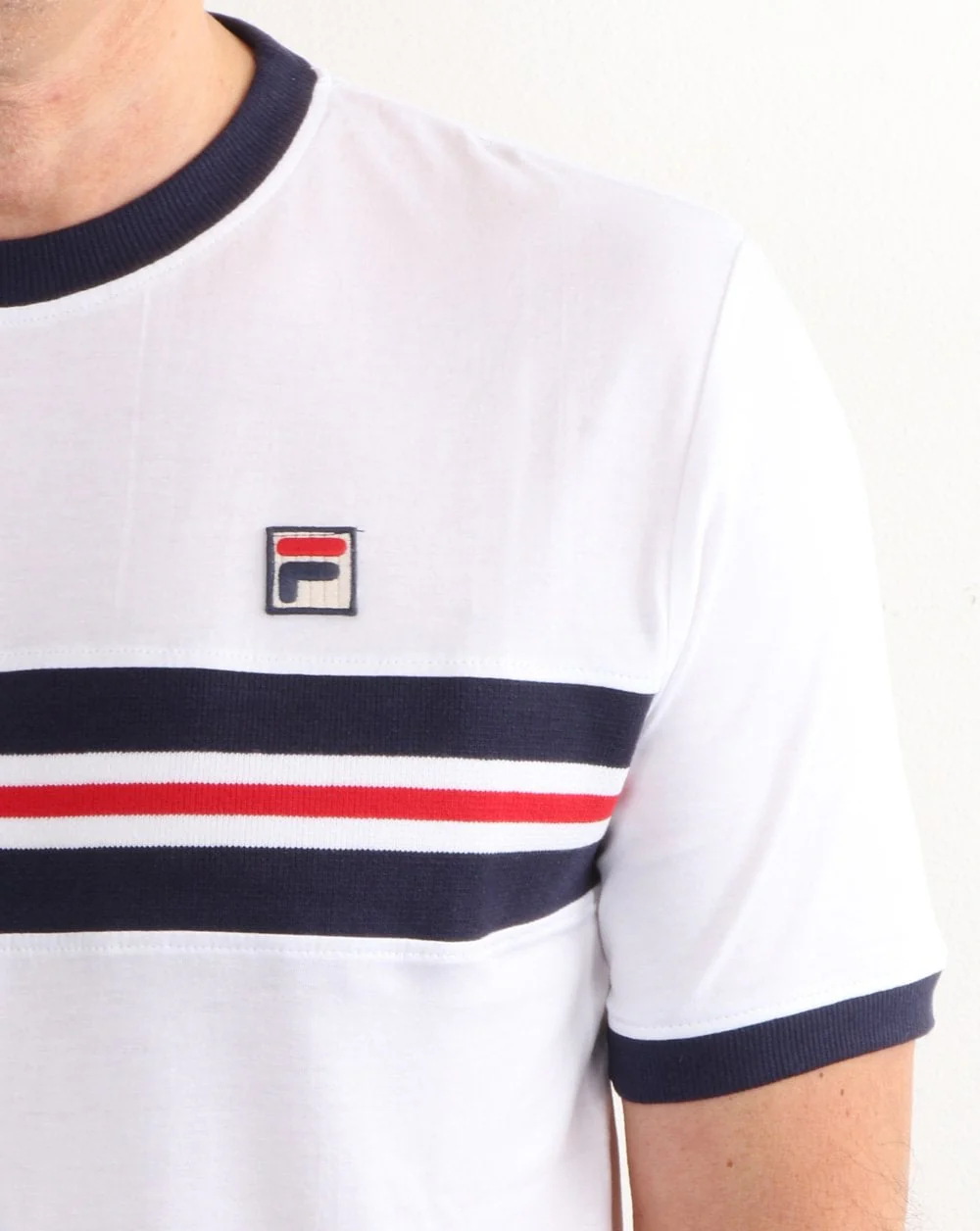 Fila Vintage Chest Stripe T Shirt White - Image 3