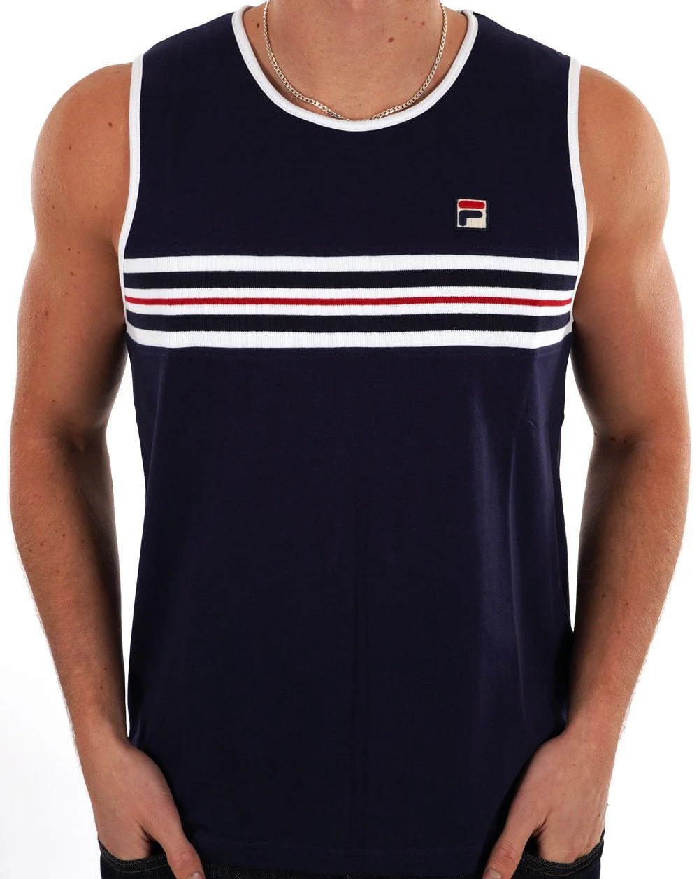 Fila Vintage Chest Stripe Vest Navy - Image 3