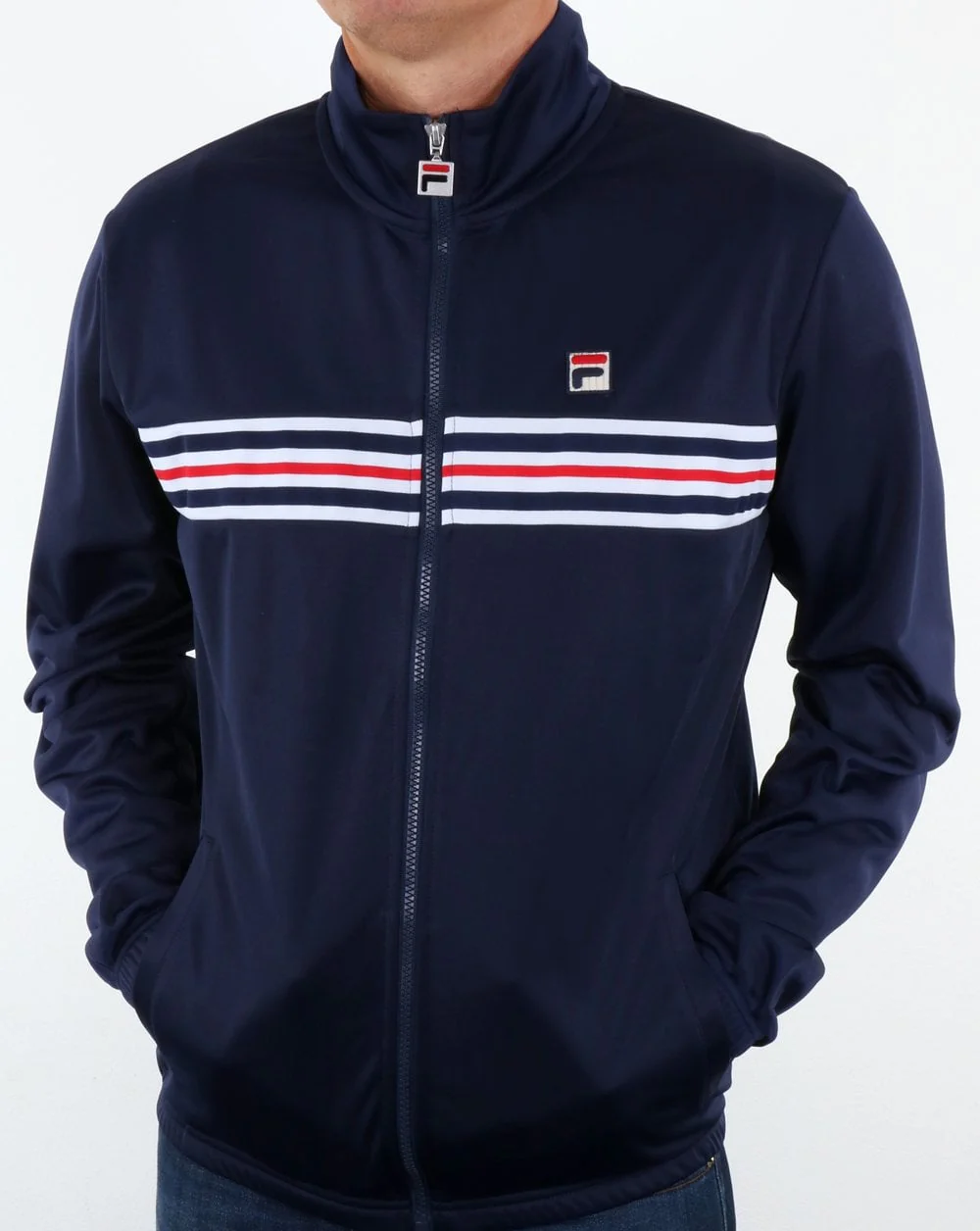 Fila Vintage Chest Striped Track Jacket Navy - Image 4