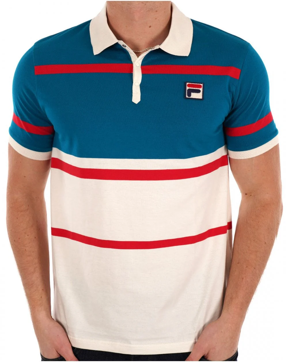 Fila Vintage Clarkson Polo Shirt Gardenia / Deep Lagoon / Red - Image 2