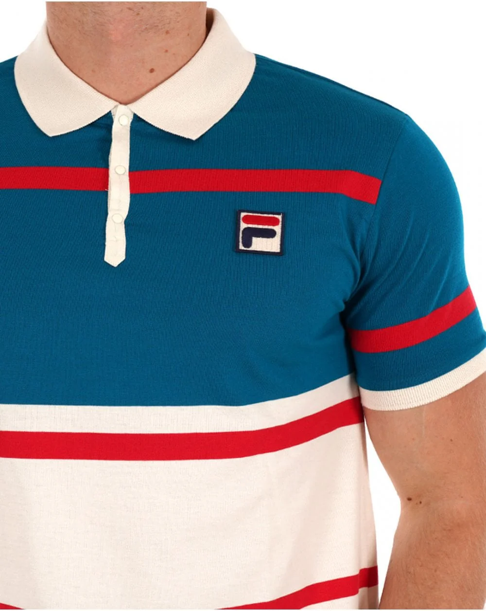Fila Vintage Clarkson Polo Shirt Gardenia / Deep Lagoon / Red - Image 3