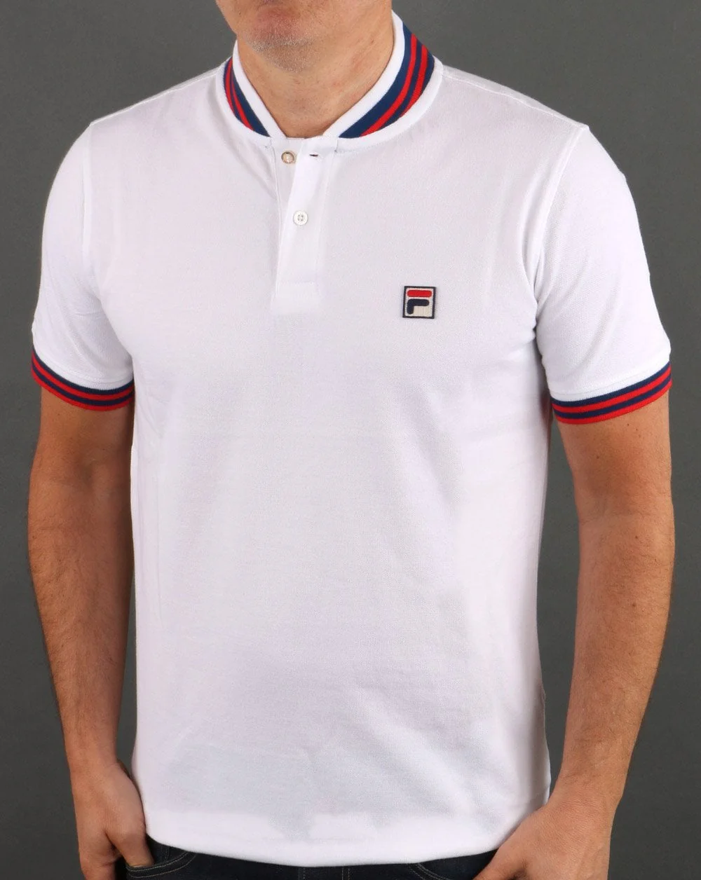 Fila Vintage Collar Polo Shirt White Navy Red - Image 2