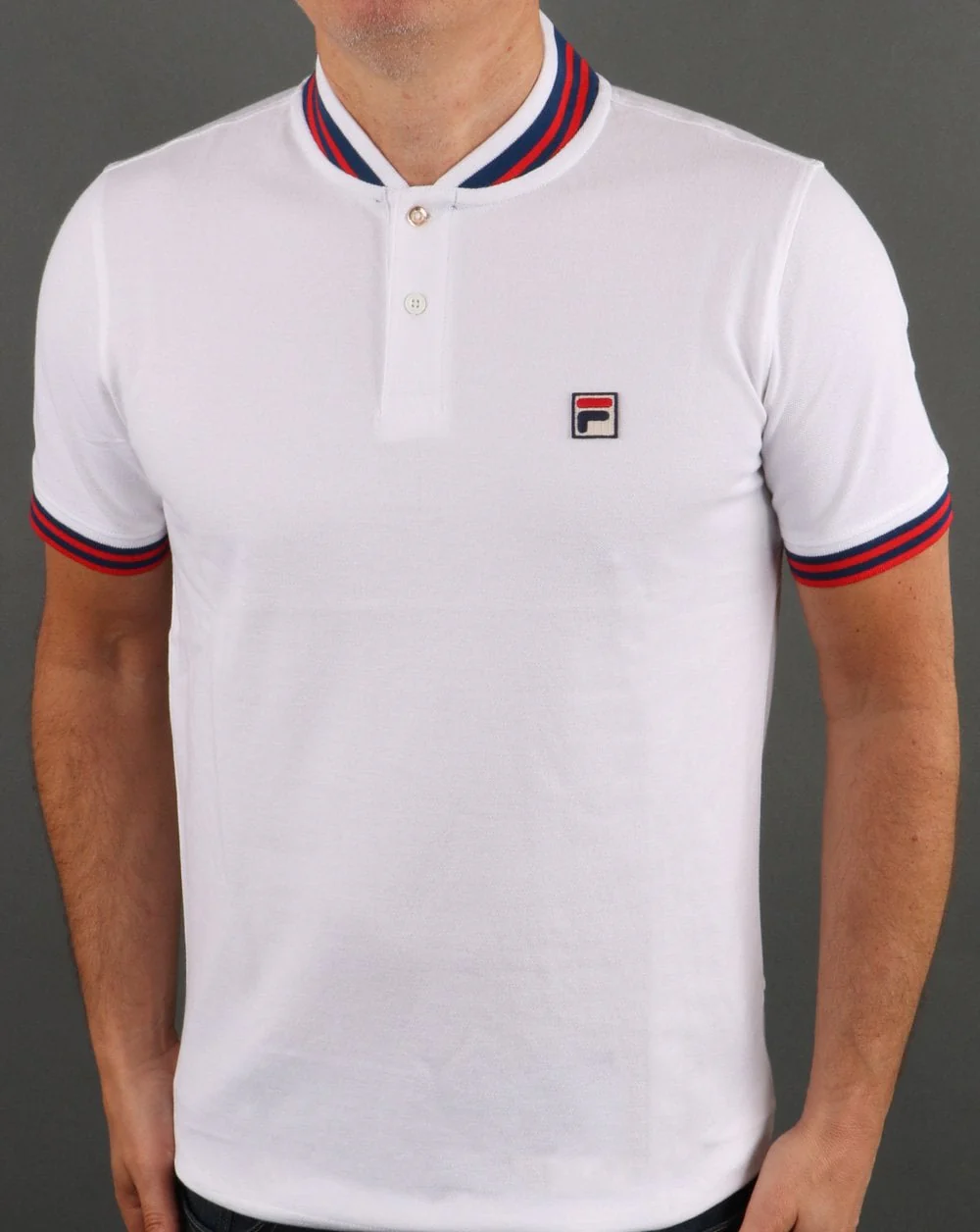 Fila Vintage Collar Polo Shirt White Navy Red - Image 3