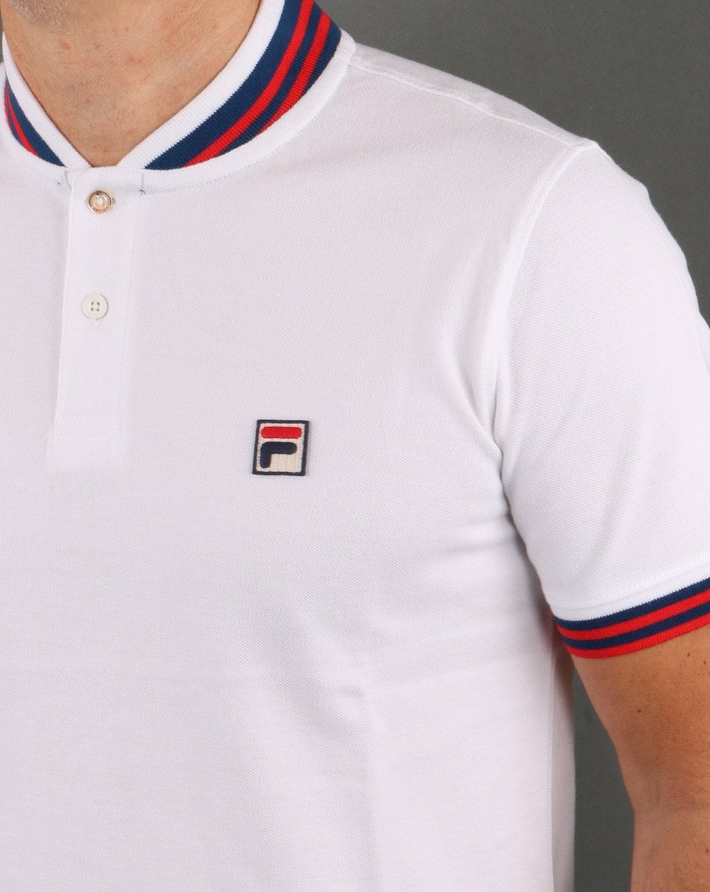 Fila Vintage Collar Polo Shirt White Navy Red - Image 4